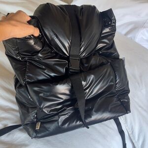 BEIS black puffer cargo backpack